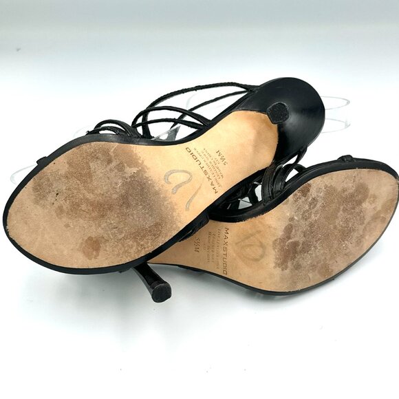 Max Studio Vtg Y2K 2000s Black Leather Artsy Strappy Stiletto Heels - Picture 8 of 9